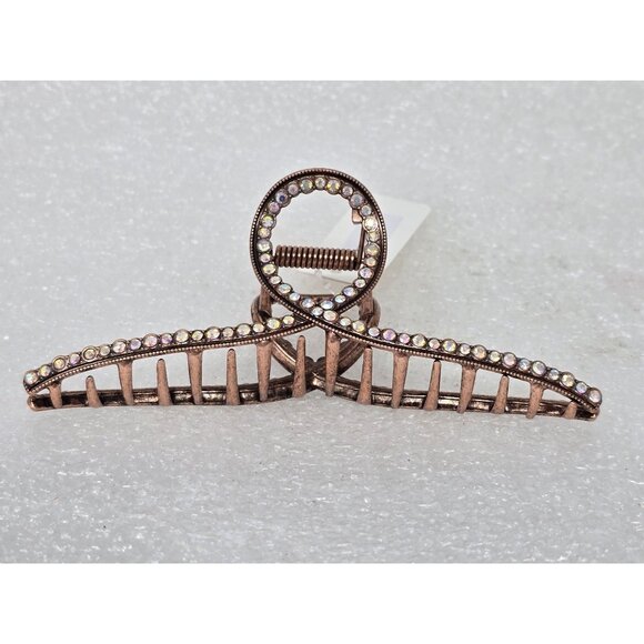 Rhinestone Bronze Tone Hair Claw Clip With Twist Design - Picture 3 of 3